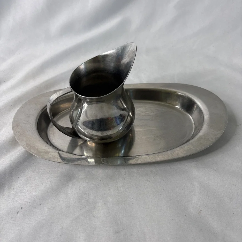 Vintage Ekco Creamer Container &‎ Tray Set Stainless Steel Japan No Sugar Dish